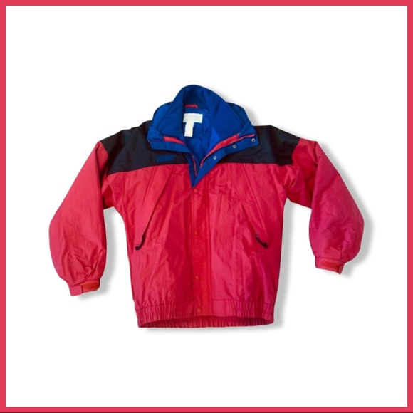Columbia Mens Red Colorblock Puffer Coat Jacket